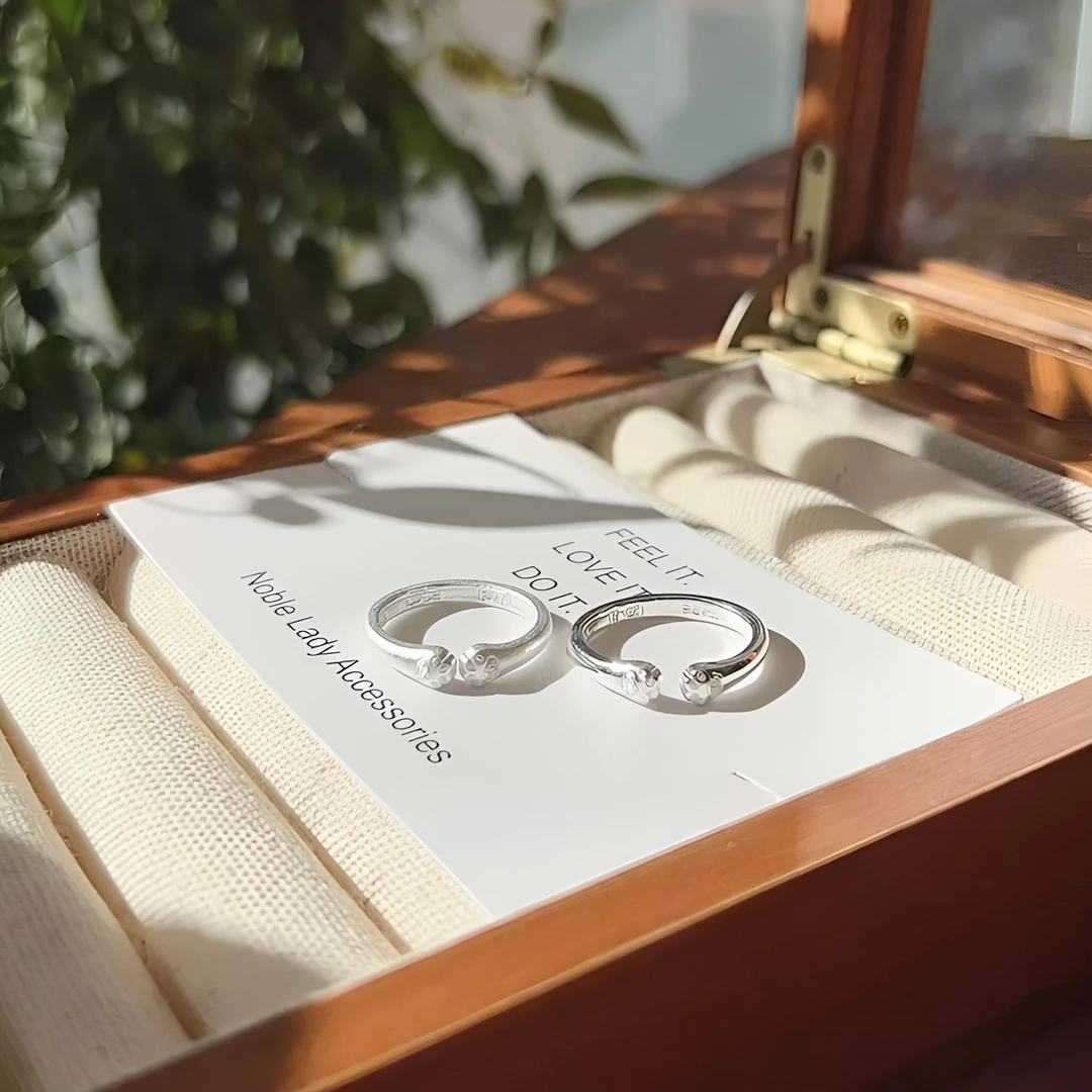 足银戒指 佳越银饰 足银999.9猫爪足银开口戒指 时尚百搭轻奢小众