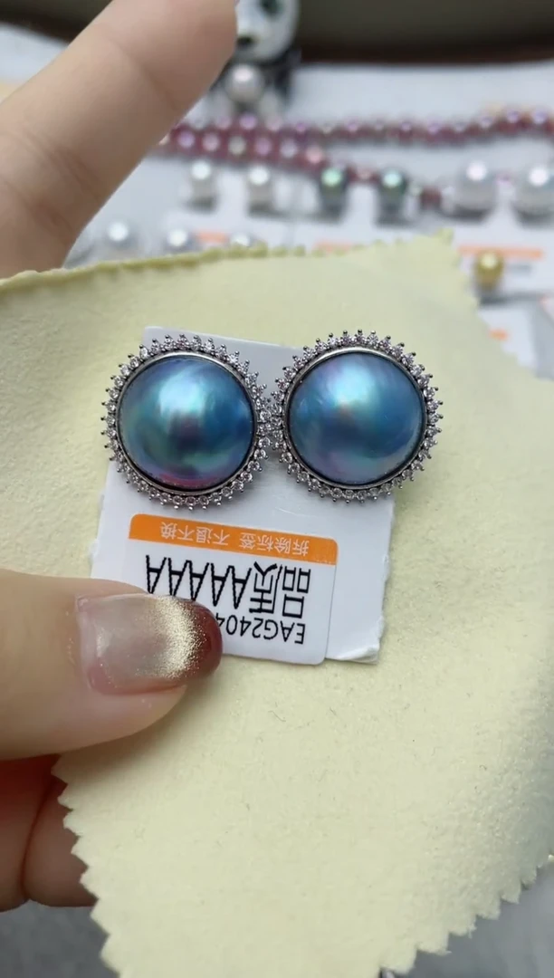 【闪购商品】拼合珍珠（马贝珠）耳饰银S925镶嵌W59