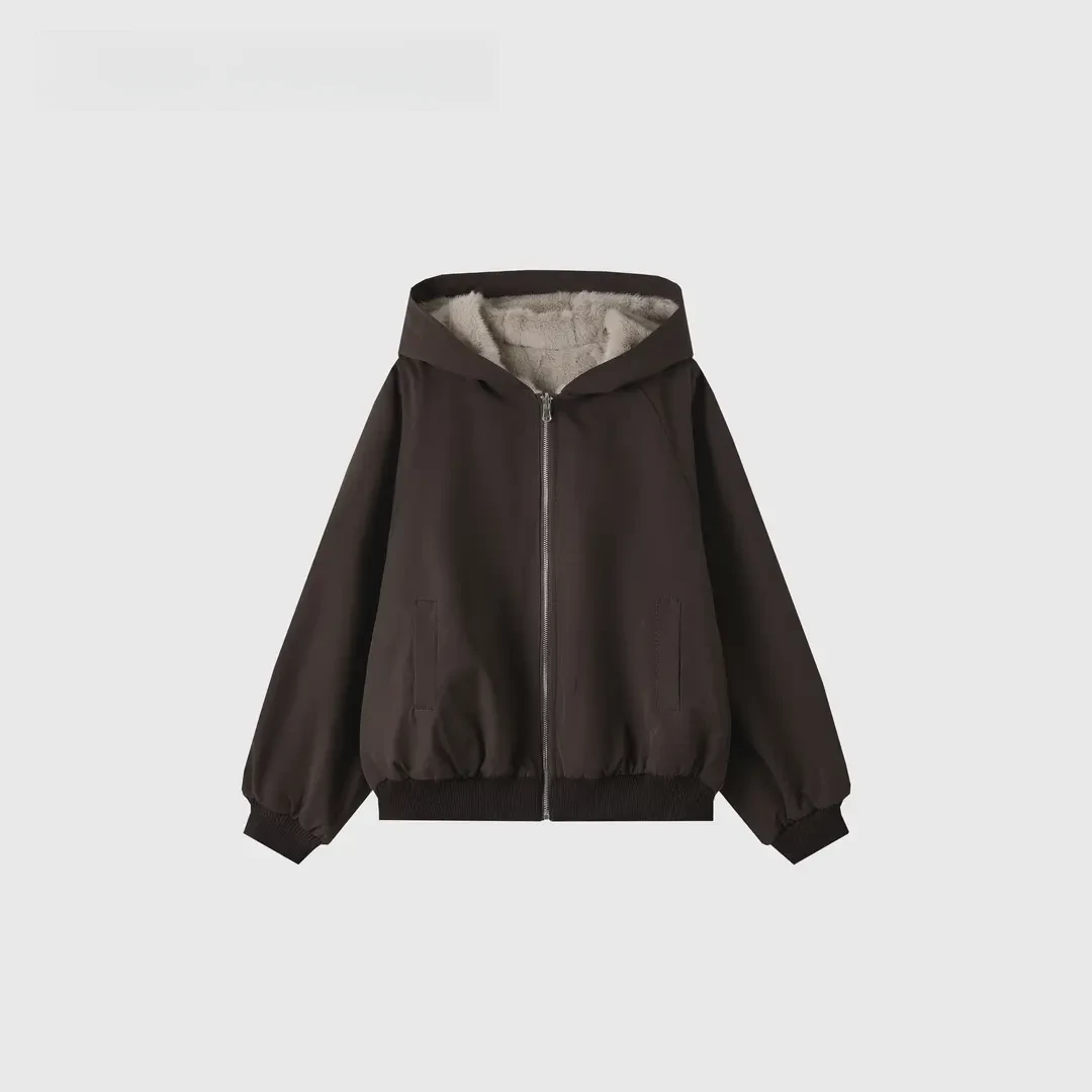 七色【彬彬Bin】2025新款厚款保暖连帽耐磨皮毛衣双面穿短外套