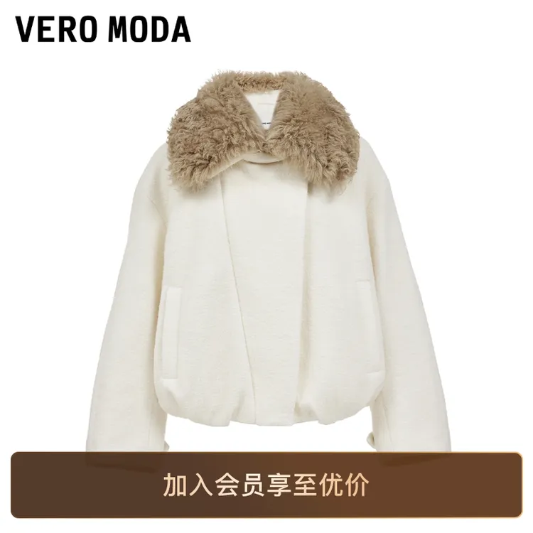 Vero Moda羽绒服女装2025冬季新款90白鸭绒羊毛皮领外套时尚百搭