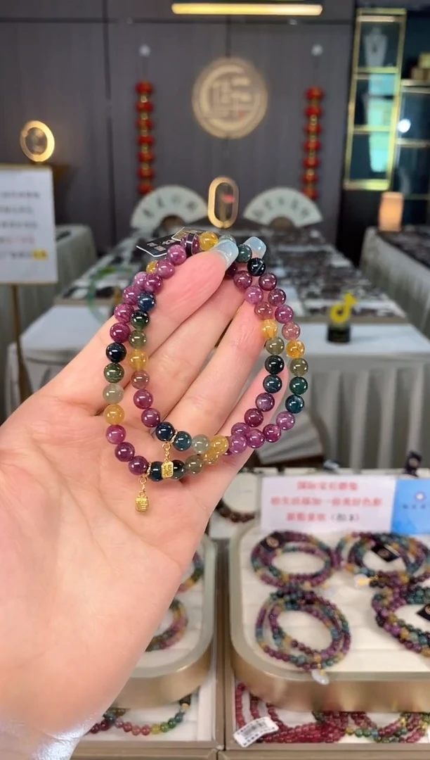 未镶嵌老矿碧玺色标彩虹单圈手串6mm+碧玺多样性发一条mz