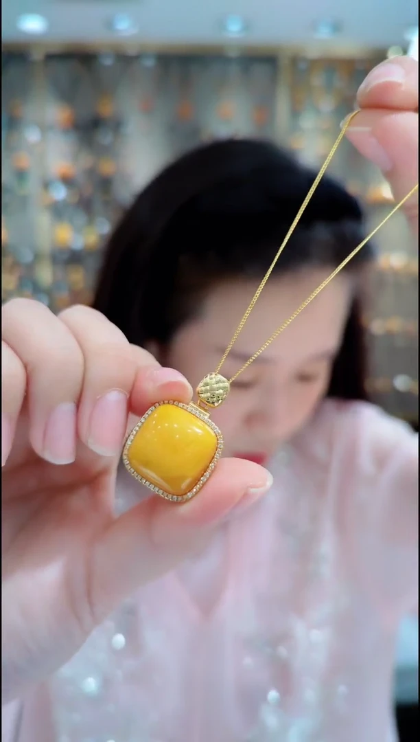 蜜蜡银S925镀金镶嵌珠宝奇石﹣A120蜜蜡吊坠