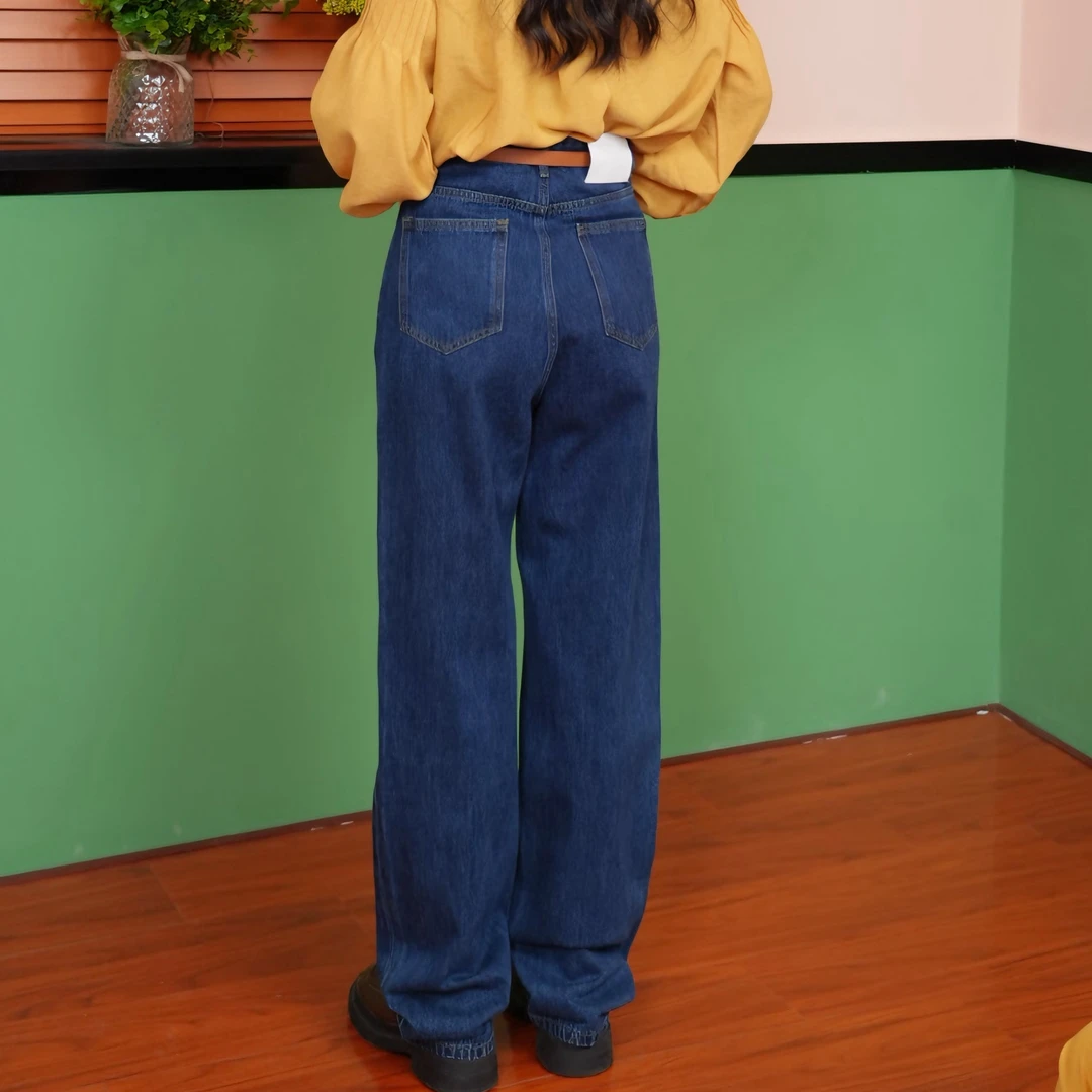 复古港风显瘦直筒长裤牛仔裤蓝色春秋宽松百搭休闲