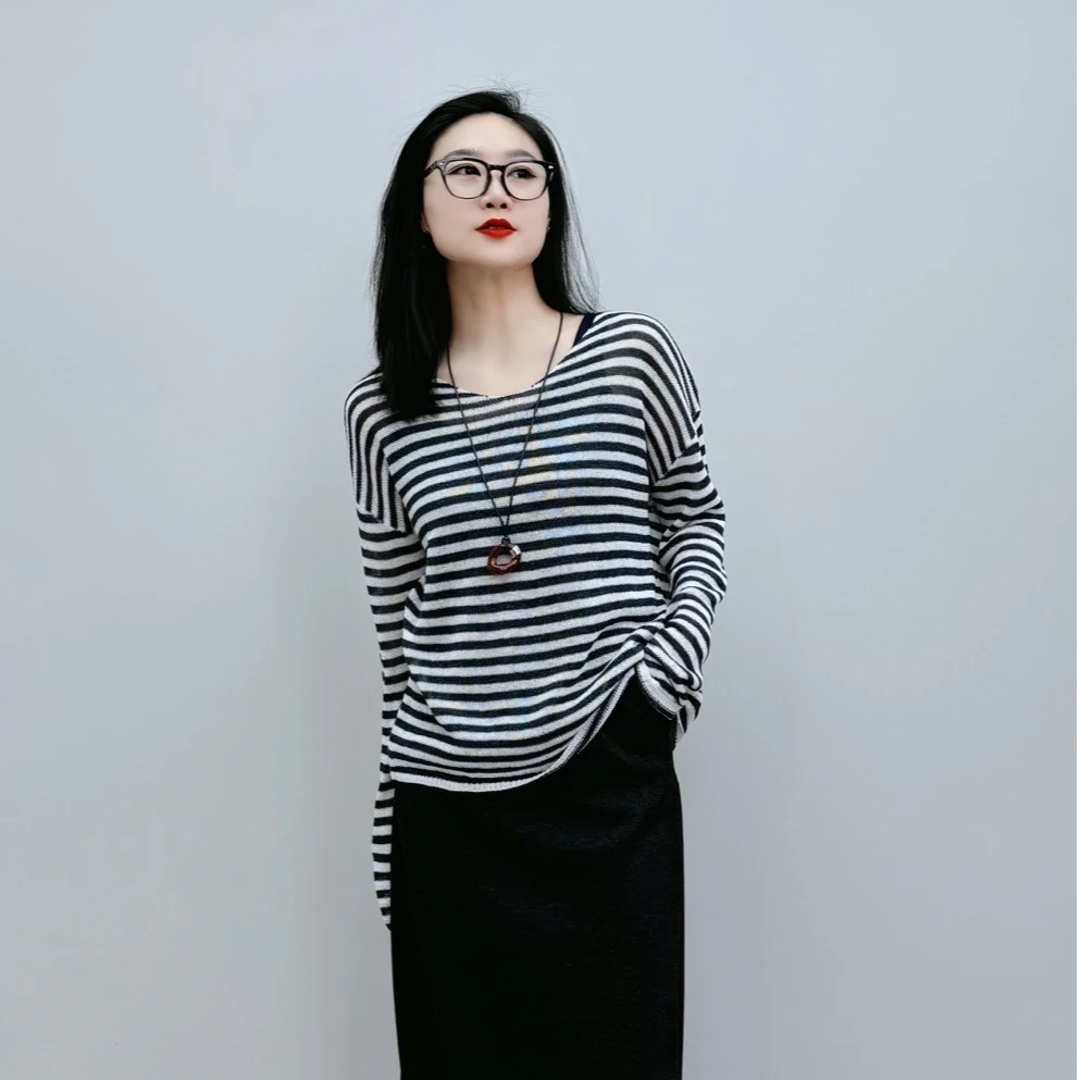 WMRJ春季新款针织镂空条纹T恤衫