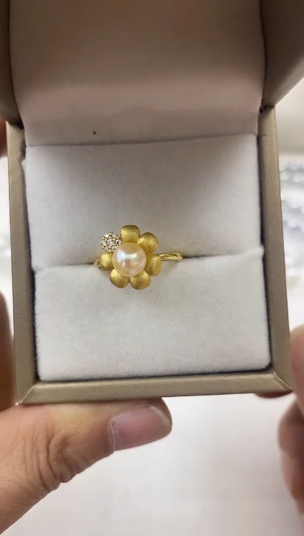 【闪购商品】海水珍珠戒指银S925镶嵌羽皇金戒指7-8mm