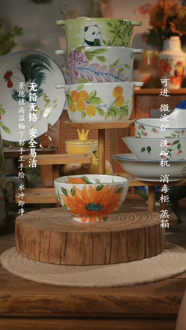 瓷 景德镇高温瓷釉下彩手绘陶瓷手捏窝窝