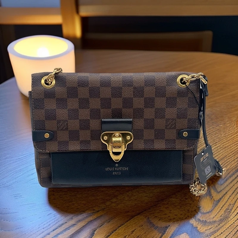95新 LouisVuitton/路易威登 黑拼棋盘格维多利亚  1009 2929