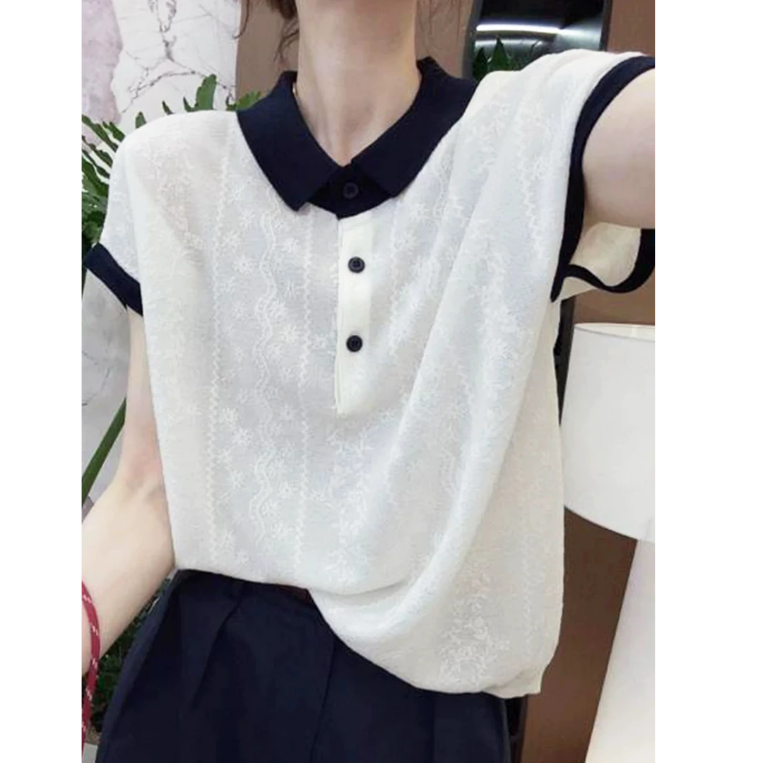 有运费补贴~薄款夏季绣花莱赛尔天丝气质时尚休闲短袖上衣