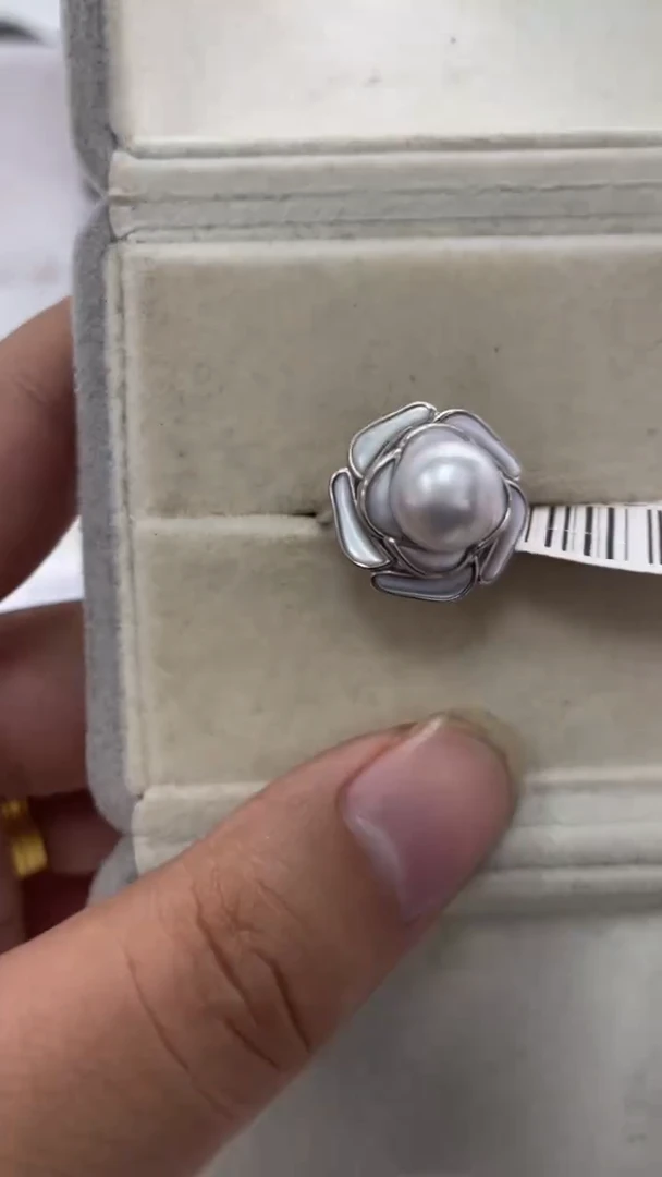 银S925镶嵌戒指海水珍珠澳白