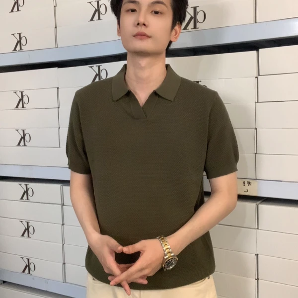 夏季老钱风复古新贵纯棉菠萝纹针织衫短袖百搭柔软透气polo衫