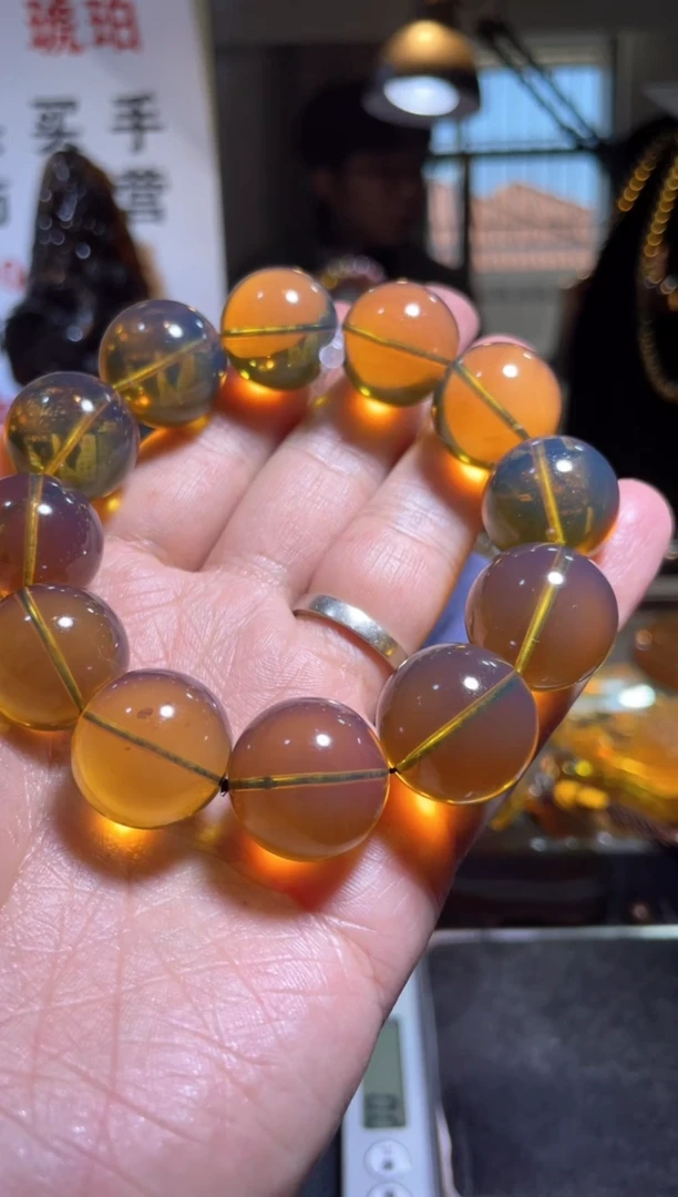 【闪购商品】琥珀裸石未镶嵌金蓝 19 手串