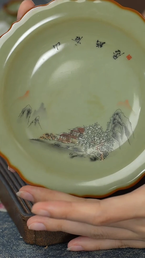 【汝窑异形水墨山水壶承】