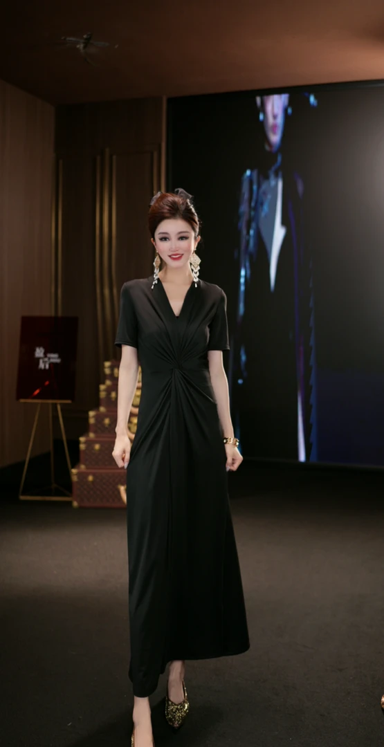 (娴儿)-高贵轻奢黑色优雅法式设计师连衣裙8002