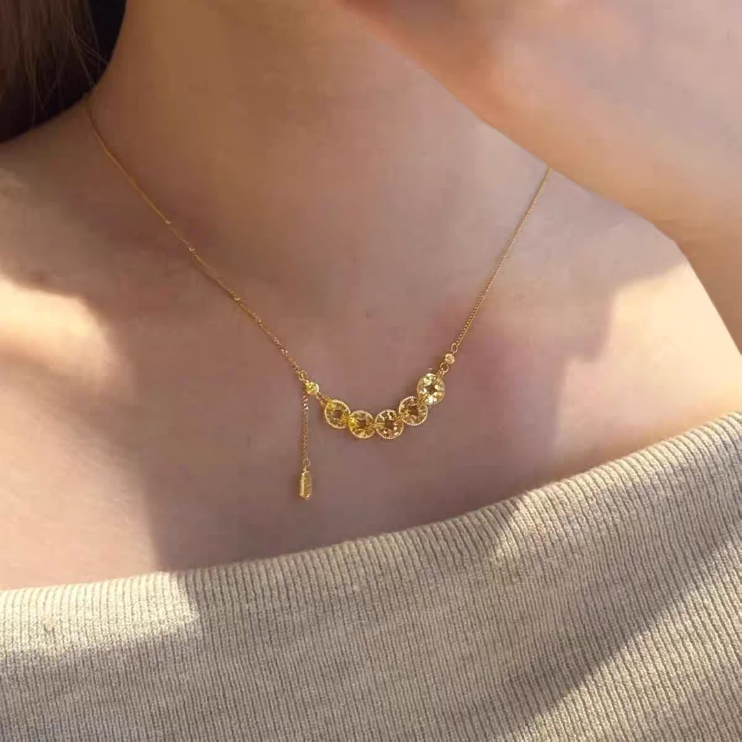 吊坠足银 5-2气质女款项链女五帝钱币吊坠小众锁骨链送女友礼物