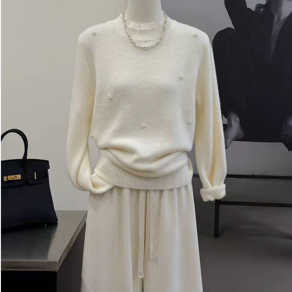 【雪珍珠】韩系仙女风重工钉珠修身显瘦毛衣-58072