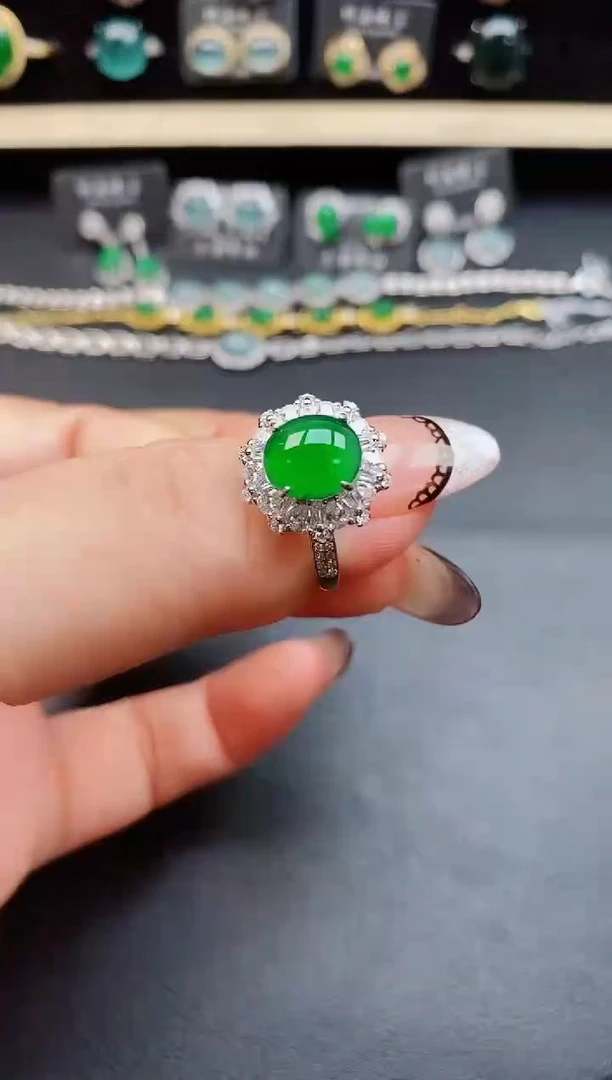 翡翠戒指银S925镶嵌5850