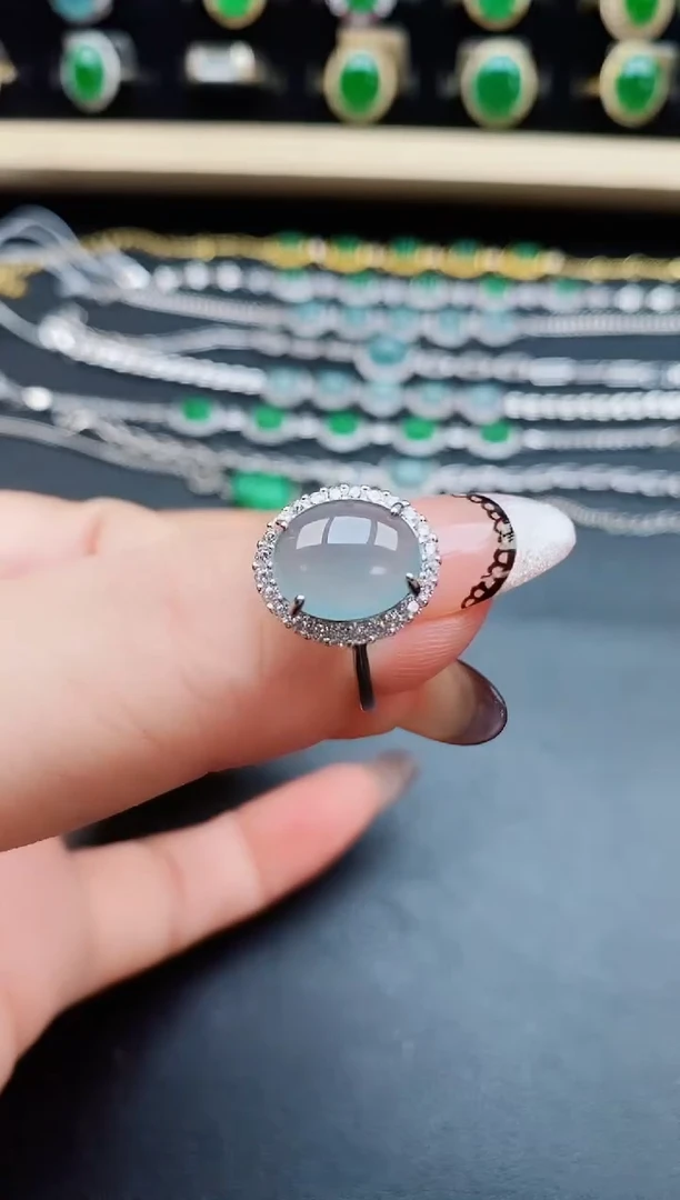 翡翠戒指银S925镶嵌50800
