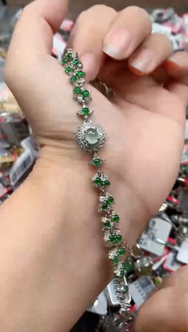 银S925镶嵌戒指翡翠天然A货缅甸翡翠