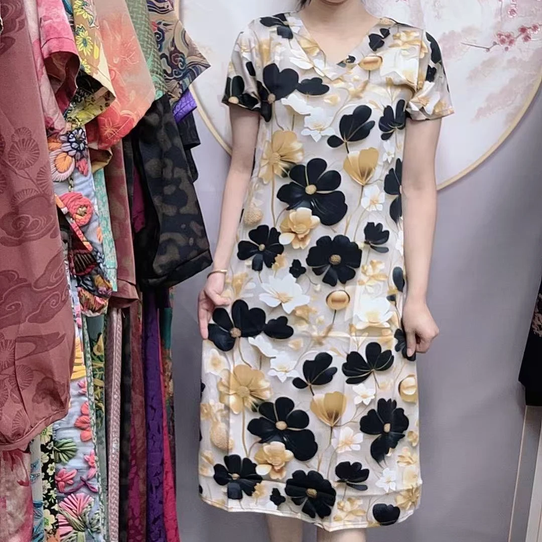 【幸运花】妈妈装时尚碎花宽连衣裙气质中老年女装夏季休闲百搭长裙