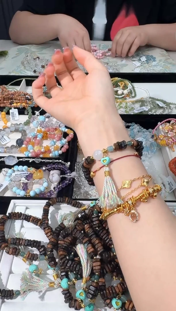 水晶手链银S925镶嵌O032木头盘珠羊脂白绿爱心款