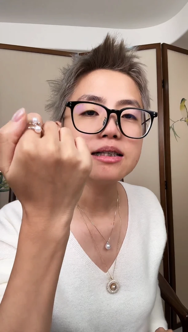 银S925镶嵌戒指淡水珍珠银款淡水珍珠戒指