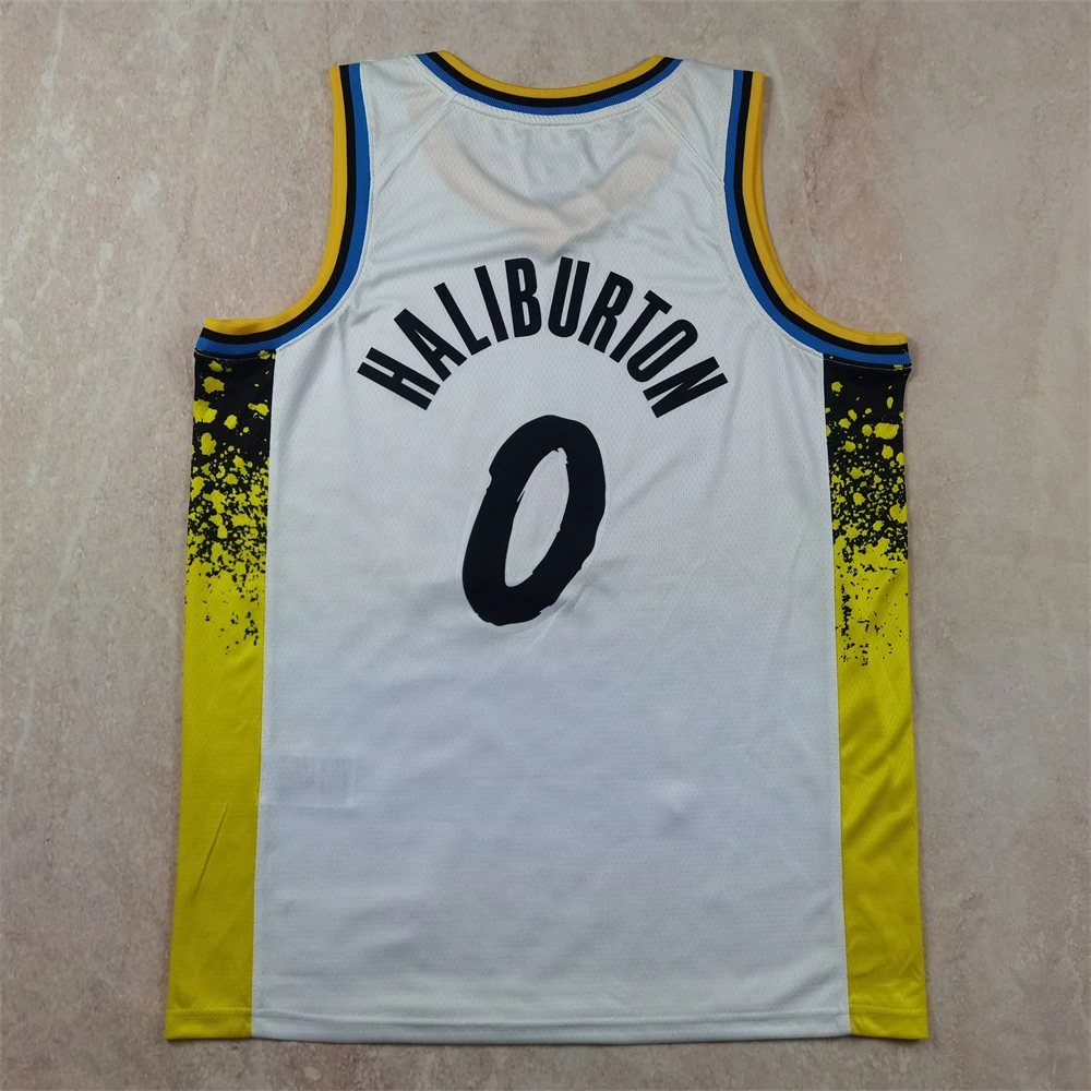 25款步行者0哈利伯顿白色城市版热压篮球训练速干透气运动服