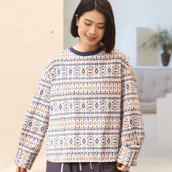 无色无味 【逃跑计划】几何印花前短后长A摆撞色圆领长袖衬衫