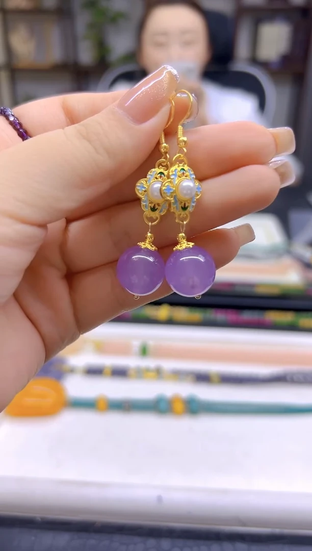 翡翠14K金镶嵌耳饰DIY款E836