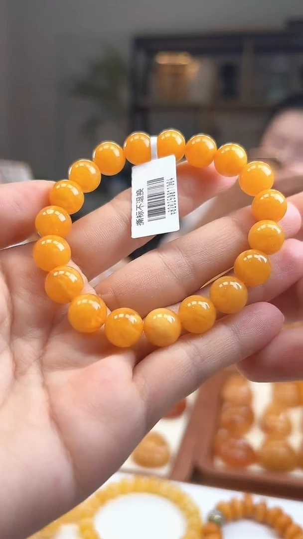 手串琥珀银S925镶嵌精品蜜蜡10mm手串