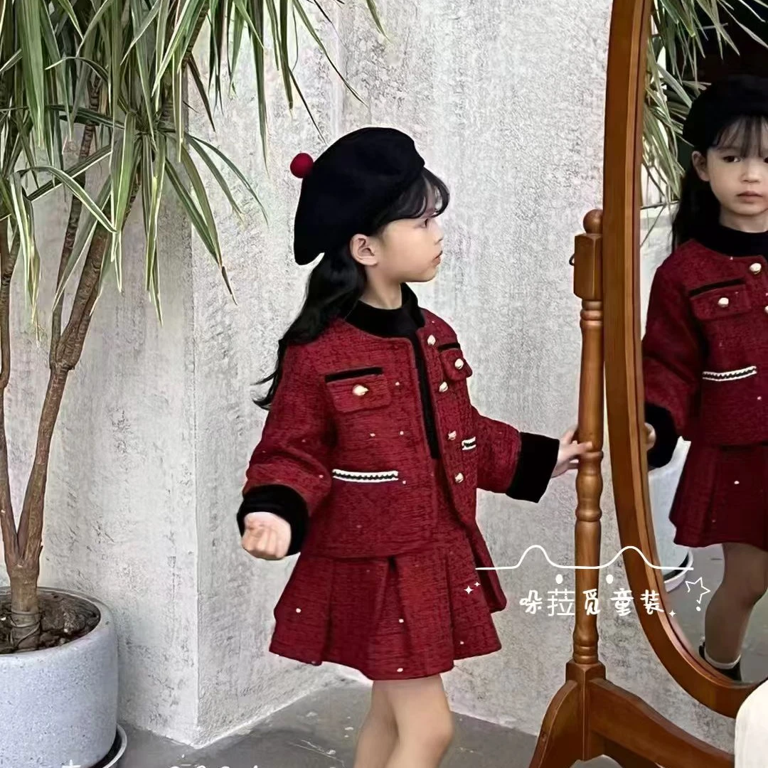 【哚菈觅童装】小香风粗花呢长袖短款洋气外套套装儿童