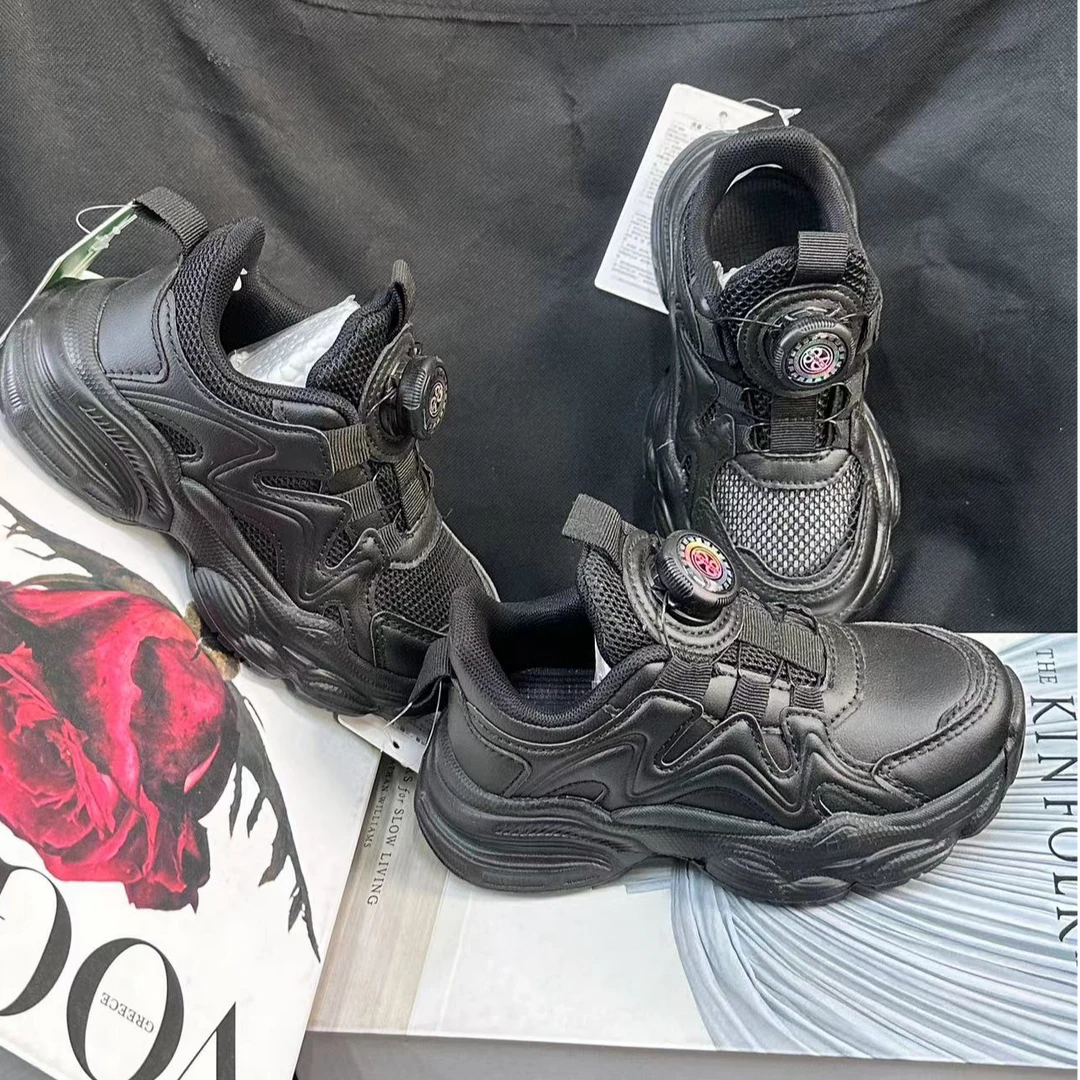 春秋潮流百搭男女宝小黑鞋轻便透气网面运动鞋