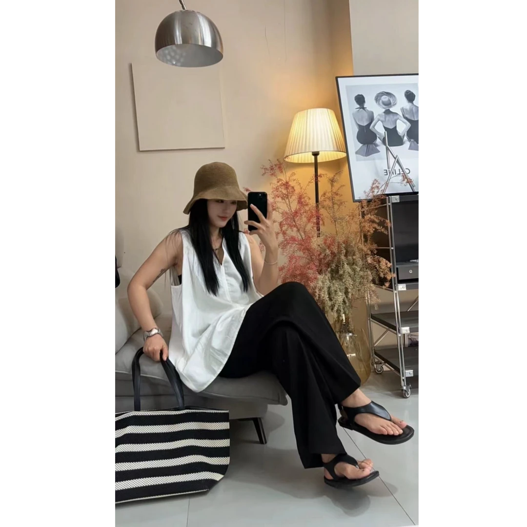 夏季新款时尚套装ins时尚百搭上衣无袖复古运动黑色宽松显瘦