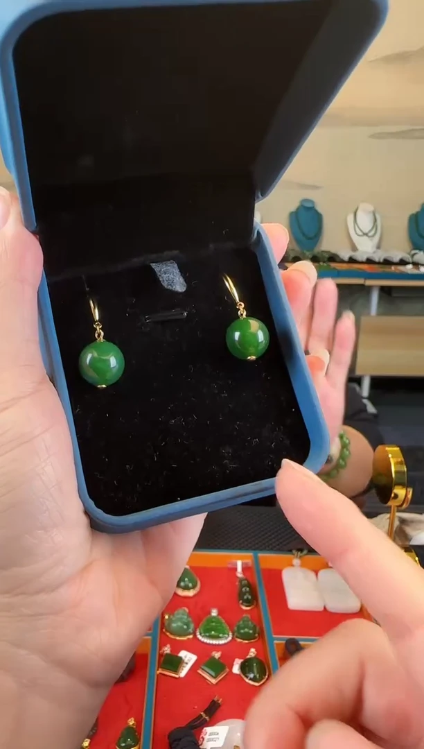 银S925镶嵌和田玉耳饰卡12