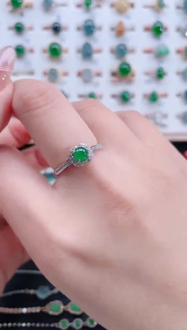 银S925镶嵌戒指翡翠天然翡翠