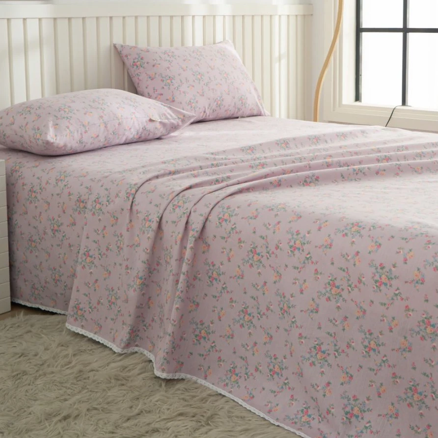 【紫雾梨】夏季原棉老粗布细纱床单夏季透气软凉席床上用品三件套