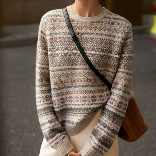 【LP明星同款】全身重工提花嵌花费尔岛纯山羊绒上衣针织衫YM 新