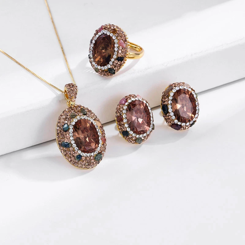 铜合金锆石项链 时尚百搭项链耳环戒指5261