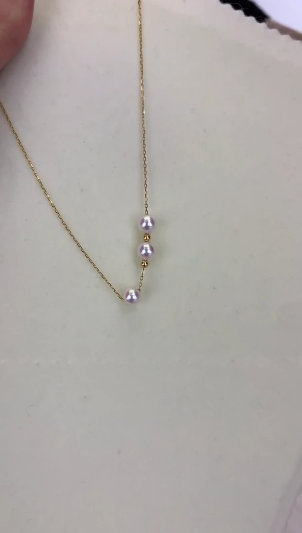 银S925镶嵌DA海水珍珠 GD077 6.5-7 三株微笑链