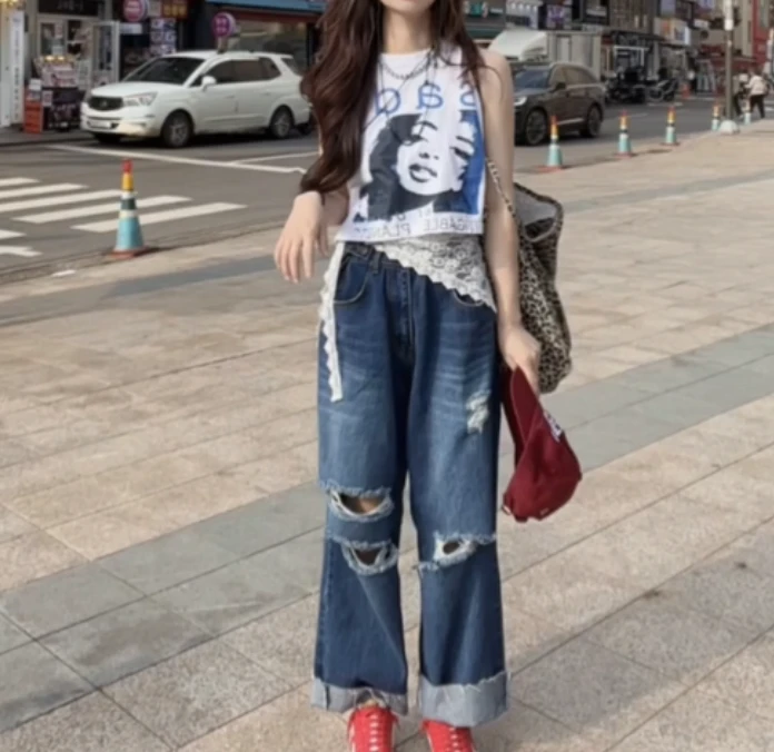 2025夏季新款网红同款洋气减龄韩版爆款上衣牛仔裤女珍1-ww
