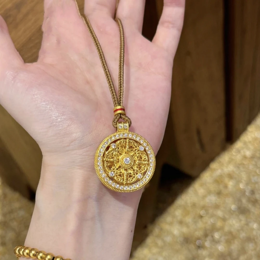 韦雪同款新中式国潮复古八宝罗盘吊坠编绳长款时尚百搭毛衣项链