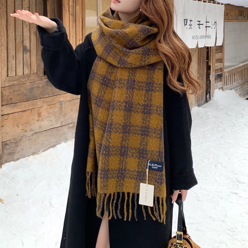 围巾格子英伦风男友风保暖女士高级复古感