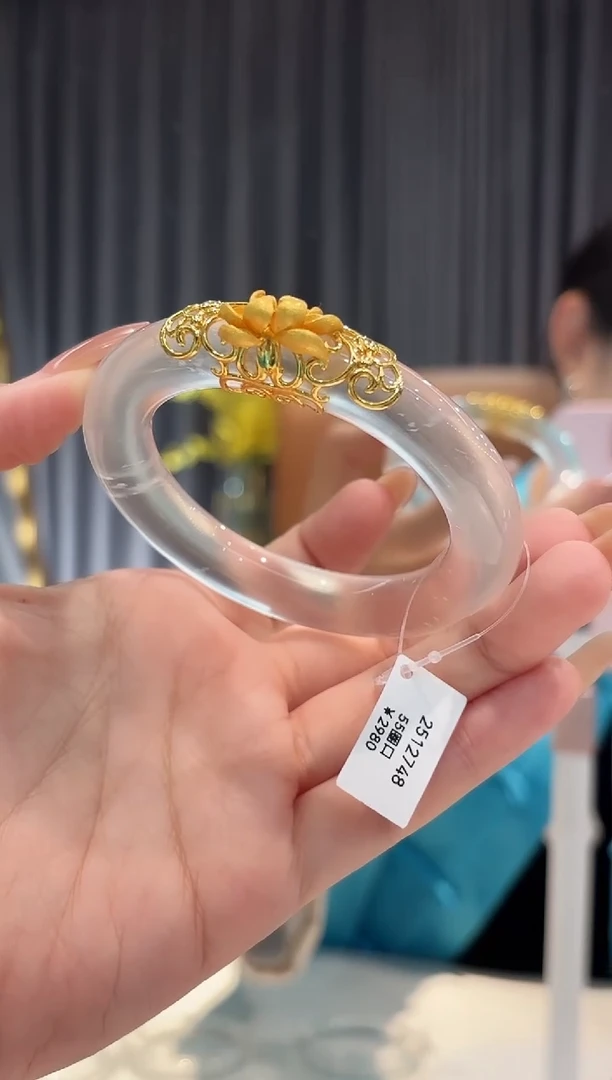 银S925镀金镶嵌手镯石英质玉12748