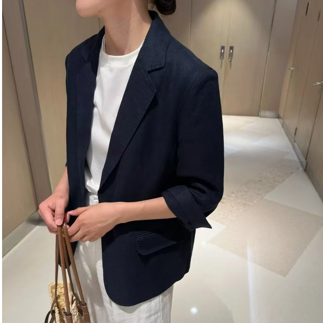 断码福利No退换 简约时尚 高品质亚麻七分袖西装外套女