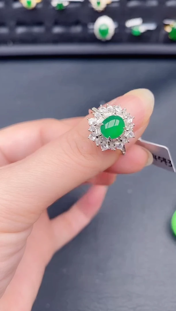 银S925镶嵌戒指翡翠天然a货翡翠237