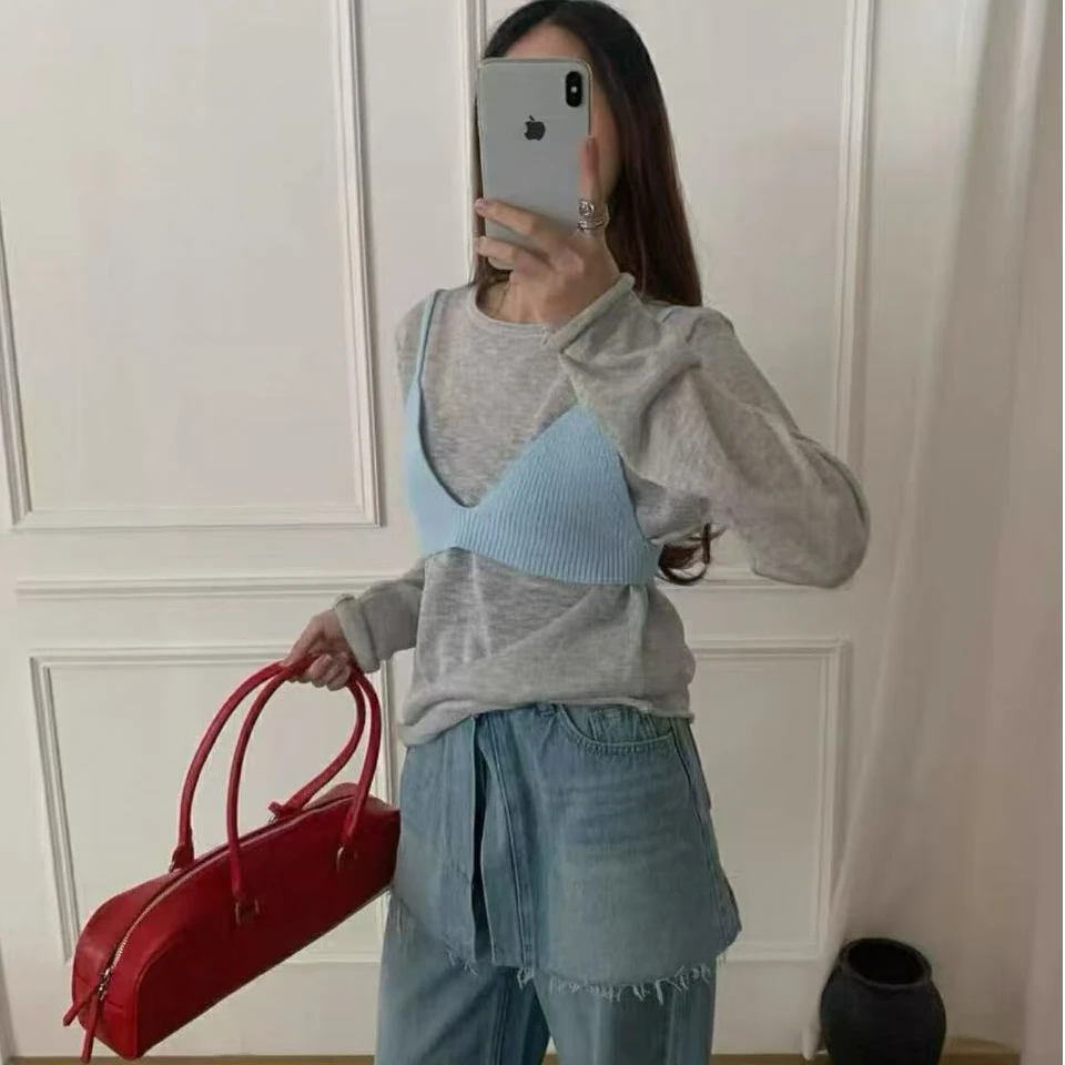 NICE圈圈、色彩搭配韩系吊带+针织上衣A5502