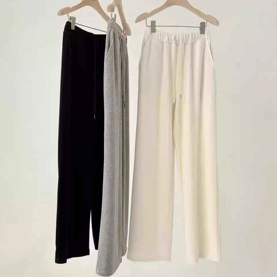 泡菜~东大门ounce2024冬款百搭女松紧腰加绒直筒休闲卫裤