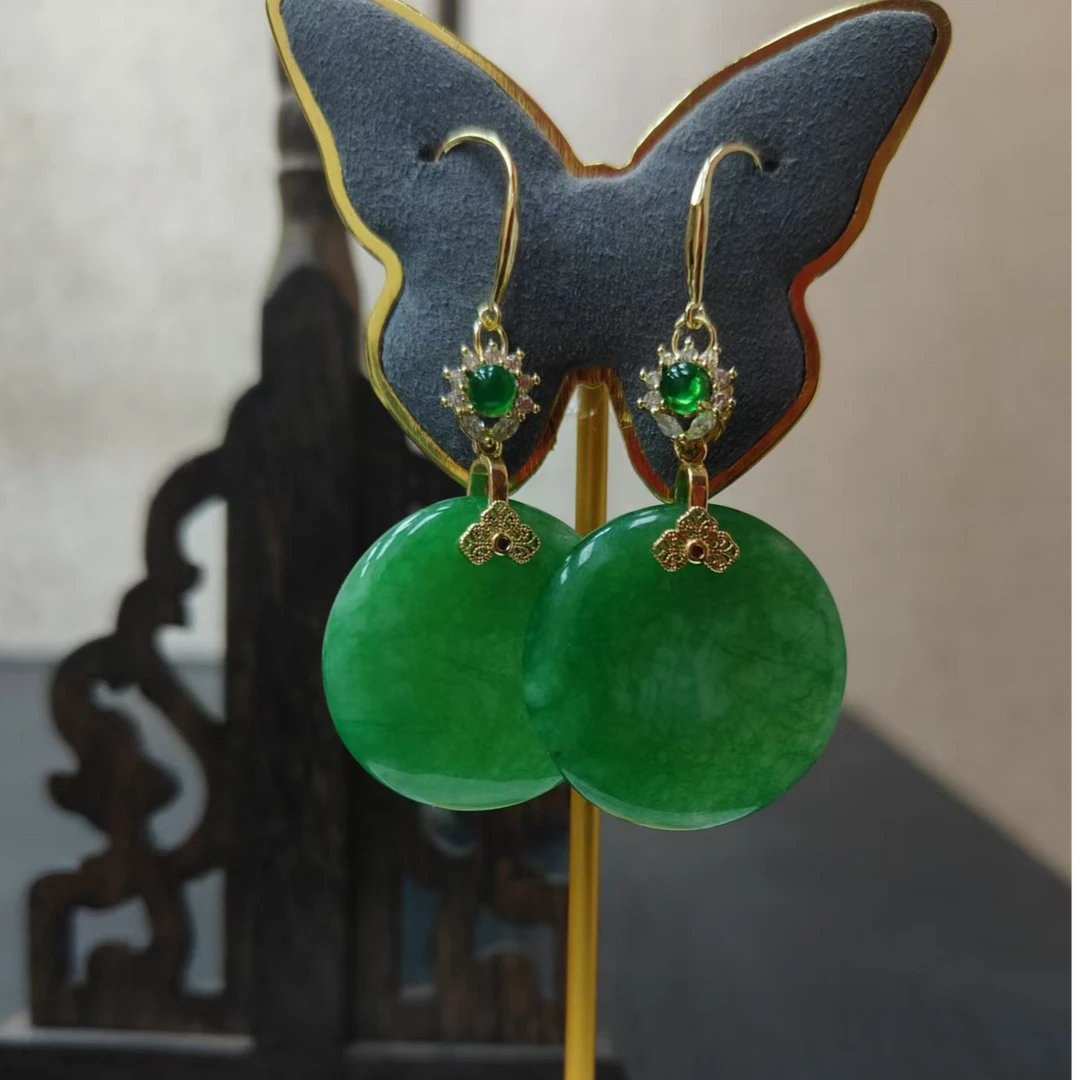 cysA10翡翠绿色耳坠圆牌