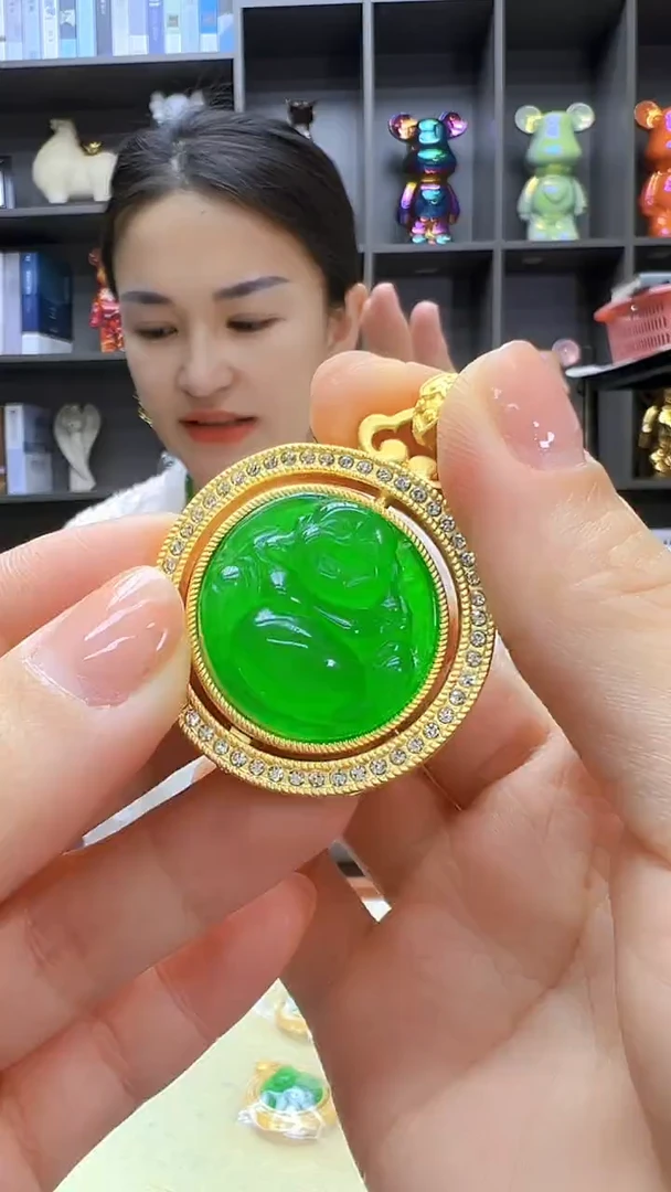 翡翠14K金镶嵌颈饰沉白diy劲饰