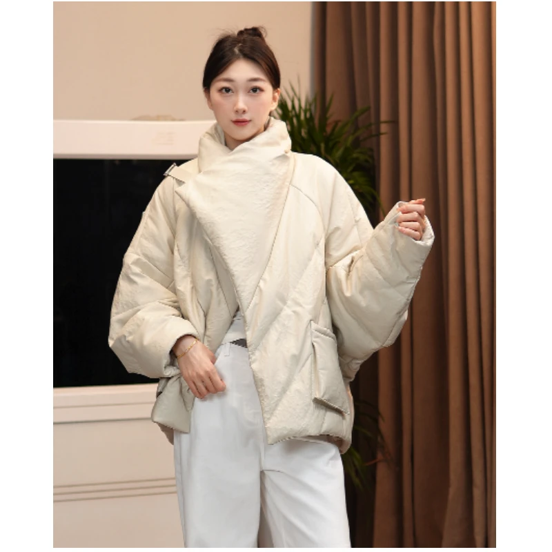 女新款大翻领绵羊皮陨石纹宽松时尚潮流大气保暖外套百搭21105