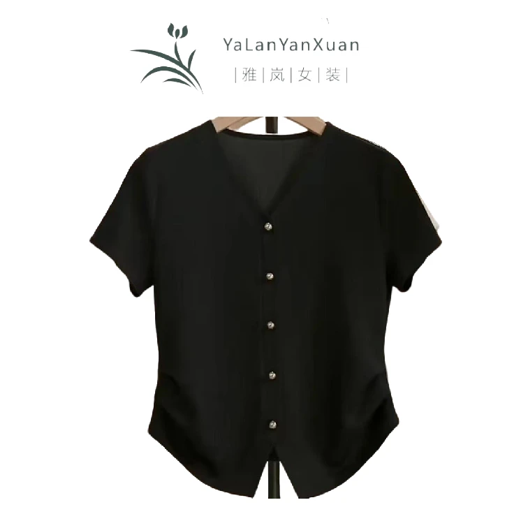 【雅岚女装】时尚洋气显瘦新款正肩短袖T恤气质夏季简约白色领小衫